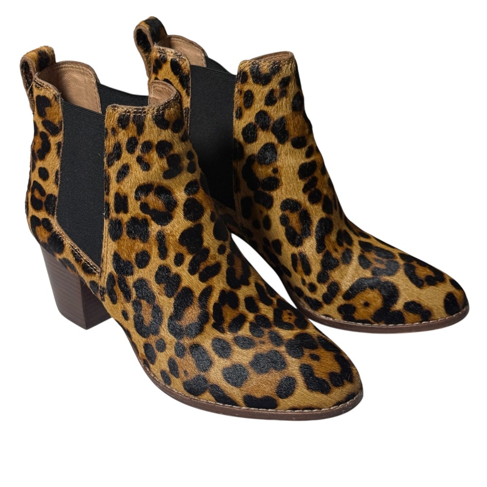 MADEWELL‎ THE REGAN BOOT Leopard Calf Hair Block Heel Ankle Bootie Brown Size 8